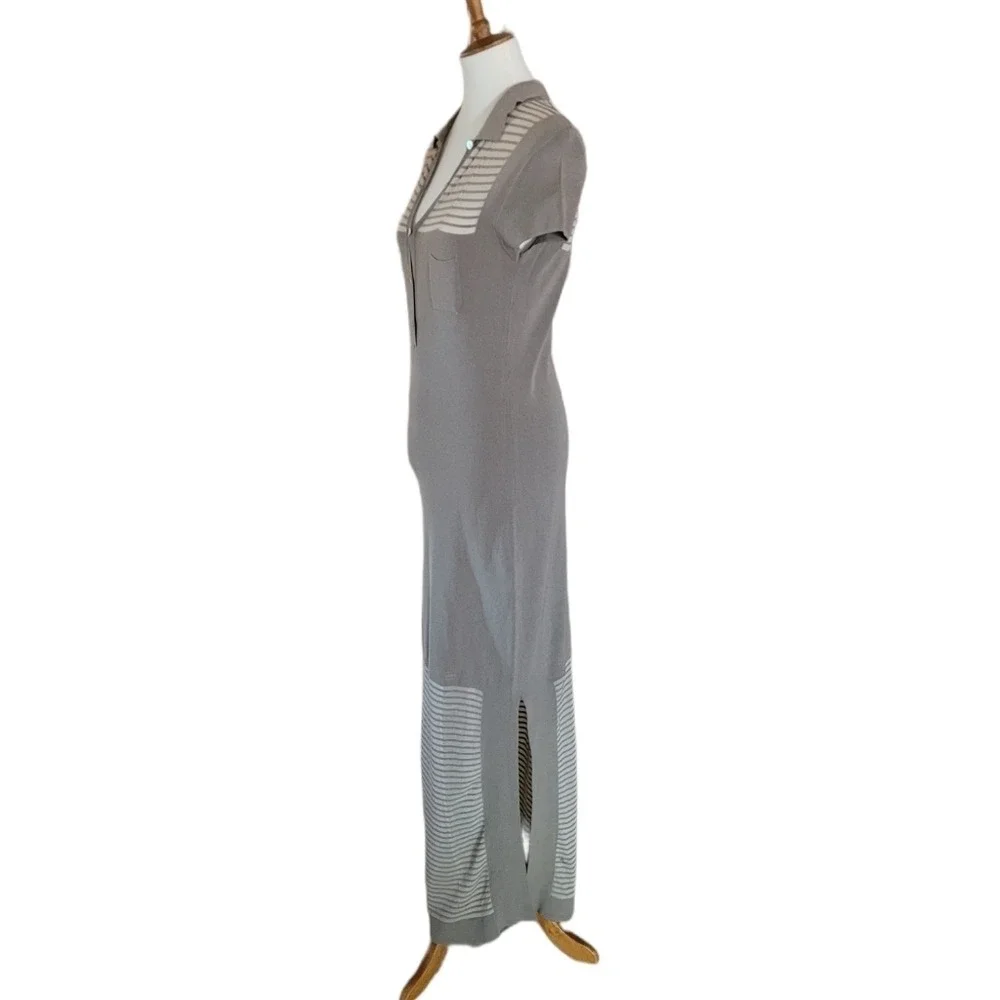 Vintage‎ 70's Gray and Cream Stripe Knit Maxi Dress